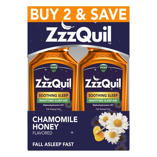 [BRSROAYNAQHQ4ETF] ZzzQuil Liquid Sleep Aid, Soothing Sleep, Diphenhydramine 50mg HCl, Chamomile Honey Flavored, Nighttime Sleep Aid Liquid, Sleep Aids for Adults, 2 Pack, 24 FL OZ