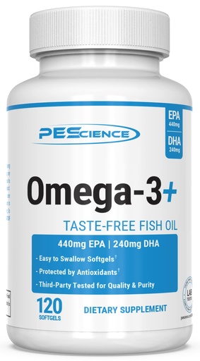 [BRSWG234OZ4BY2DV] PEScience Omega-3+, 440mg EPA and 240mg DHA Fish Oil Supplement, Easy to Swallow Small Size Softgel, No Taste, 60 Servings, 120 Capsules