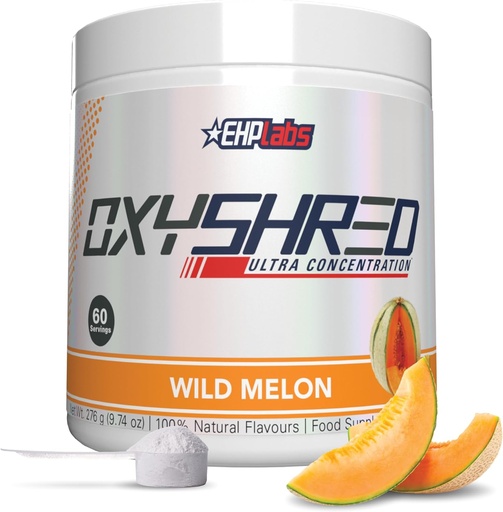 [BRSWGC32CAPREGQ3] EHP Labs OxyShred Pre Workout Powder & Shredding Supplement - Preworkout Powder with L Glutamine & Acetyl L Carnitine, Energy Boost Drink - Wild Melon, 60 Servings