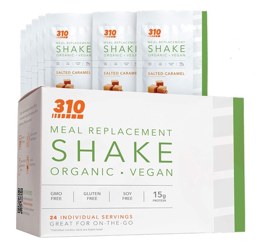 [BRSWYHTRAR6WYADU] 24 CT Organic Shake Box - Vegan Plant Protein Powder and Meal Replacement Shake - By 310 Nutrition - Gluten, Dairy and Soy Free - 0g of Sugar | Keto and Paleo Friendly (Salted Caramel)