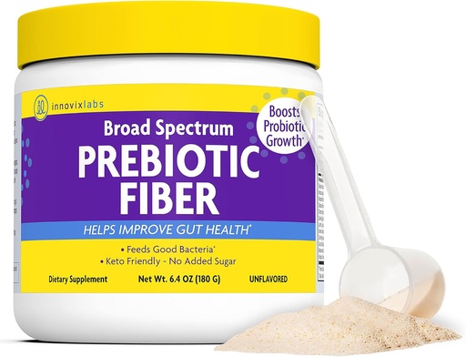 [BRSWKELROMJR2ALE] InovixLabs Prebiotic Fiber прах за gut & digestive здраве, Високи фибри добавка за жени и мъже с корен от цикория, FOS, Acacia, Inulin, Soluble и разтворими фибри, Без добавена захар, 30-дневна доставка