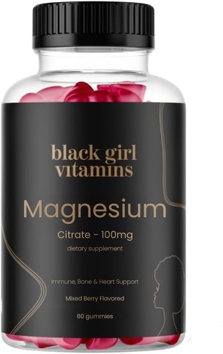 [BRSRAAT2CBYRQYI4] Black Girl Vitamins - Magnesium Gummies, for Sleep, Immunity, and Bone Support. Magnesium Citrate Supplement with (100mg) per Serving, Gluten-Free (Mixed Berry). 60ct