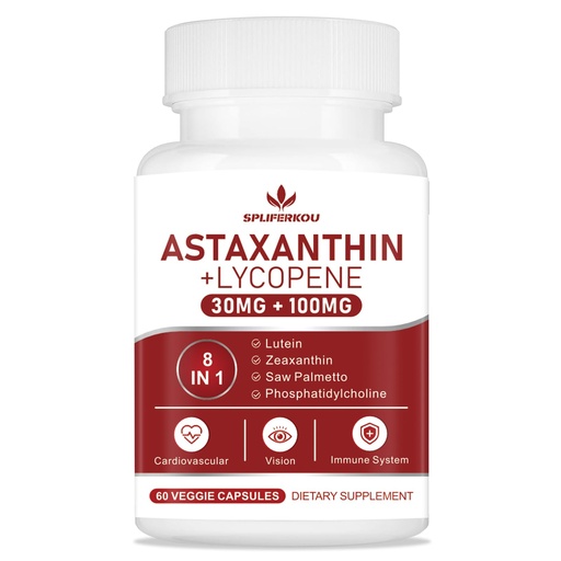[BRSRAGI6C4ORSHL5] Astaxanthin and Lycopene 70mg, Astaxanthin Supplement with Phosphatidylcholine, Lutein and Zeaxanthin, Powerful Antioxidants Supplement Support for Skin, Eye and Joint Health (60 Capsules)