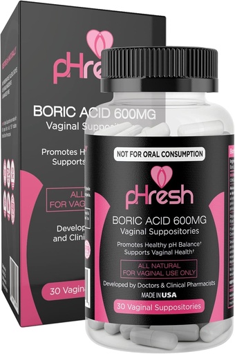 [BRSWGGQPBMDQ4DT2] pHresh Boric Acid Suppositories for Women, Suppositories for Odor Use, Natural Feminine Care Supports Vaginal Health & Promotes Healthy pH Balance - Made in USA