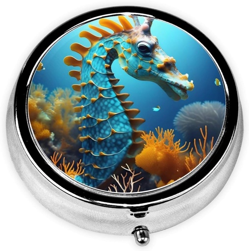 [BRSRAHQ7OQIGODQU] Pill Box, Lille Pill sag for purse & Pocket, Cute Medicine Organizer rejse Pillbox, Portable Pill Container Holder til at holde vitaminer, Medicin, Fish Oil og Kosttilskud, Blå Seahorse