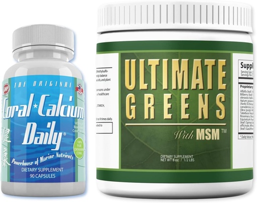[BRSRA2YZAUPBUH3A] Daily Health - Coral Calcium Daily & Ultimate Daily Greens with MSM Powder (1 Month Supply)