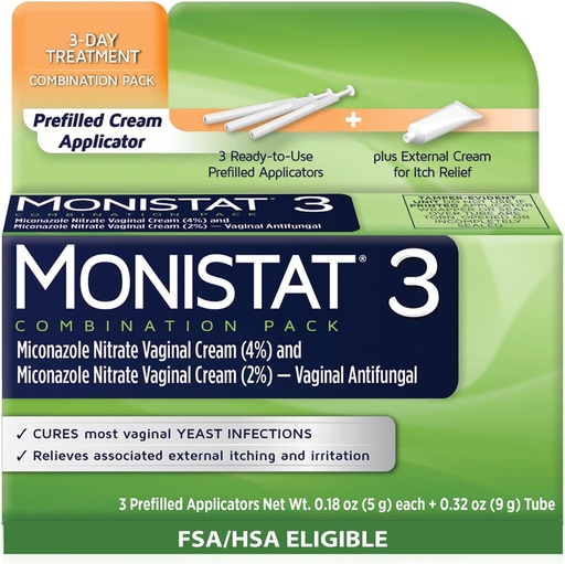 [BRSWIYTQCJ7WO3LA] Monistat 3 Day Yeast Infection Treatment for Women, 3 Miconazole Pre-Filled Cream Applicators & External Monistat Anti-Itch Cream Bundle