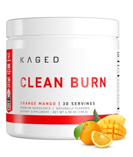 [BRSW2C3QBZ4BUHLL] KAGED Clean Burn | Thermogenic Fat Burner Powder | CaloriBurn GP, L Carnitine, Coconut Water | Boost Metabolism, Energy, Focus | Orange Mango