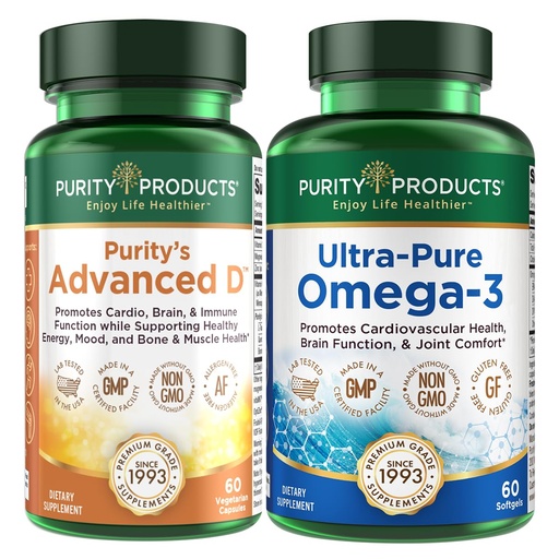 [BRSWGEDYO4DWMF3H] Purity Products KIT - Advanced D + Omega-3 Ultra-Pure Fish Oil from Advanced D is Packed with Vitamin D, Vitamin K2, Zinc, Magnesium Citrate, Boron and Taurine
