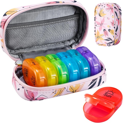 [BRSRAZQPOV6W23Y3] Serfeymi Weekly Travel Pill Organizer 2 Times A Day AM PM Upgraded Rainbow Pill Box 7 Day with Portable Zipper PU Leather Pill Case, Medicine Organizer for Pills, Vitamins, Fish Oils - Pink 03