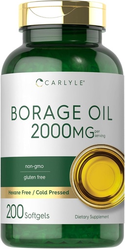 [BRSROFIEAUHQ2DY7] Carlyle Borage Oil Supplement | 2000mg | 200 Softgel Capsules | 320mg of GLA | Cold Pressed & Hexane Free | Non-GMO & Gluten Free