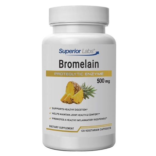 [BRSWKH3YBJ7BUADB] Superior Labs Bromelain 500mg – 2400 GDU/Gram Non-GMO Pineapple Enzyme, Plant-Based Digestive Support, Promotes Joint Comfort & Tissue Health – 120 Veg Caps