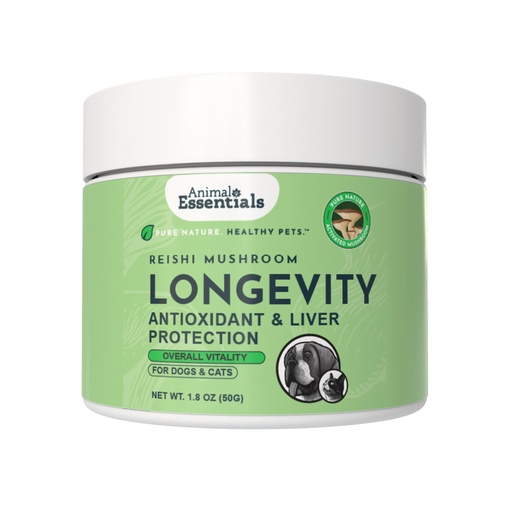 [BRSROA36AAMB623H] Animal Essentials Longevity Reishi Mushroom Supplement for Dogs & Cats - Healthy Cardiovascular & Liver Function, Supports Long Term Health, Mushroom Powder Extract, Antioxidant - 1.8 Oz (Pack of 1)