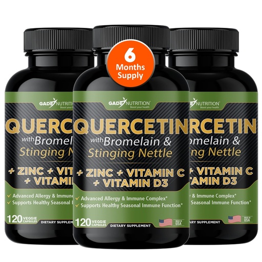 [BRSW2ALRAUHWAFA6] Gade Nutrition Quercetin with Bromelain Vitamin C and Zinc + Stinging Nettle | Immune Support Supplement 500mg Capsules | Non-GMO | Made in USA | 6 Month Supply