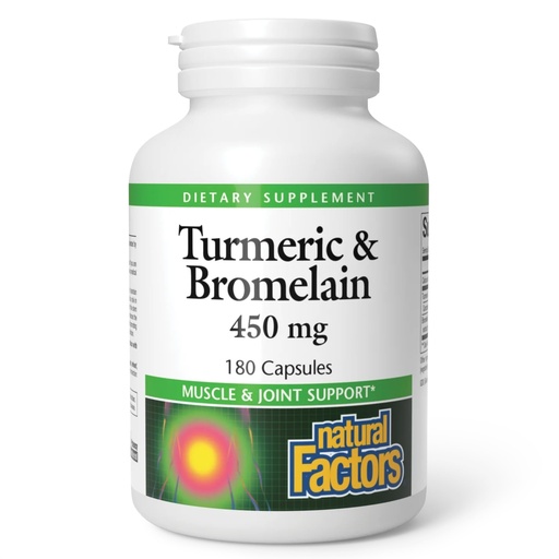 [BRSWIYQQAZ7BC3LO] Natural Factors, Turmeric & Bromelain 450 mg, Muscle and Joint Support, 180 Capsules