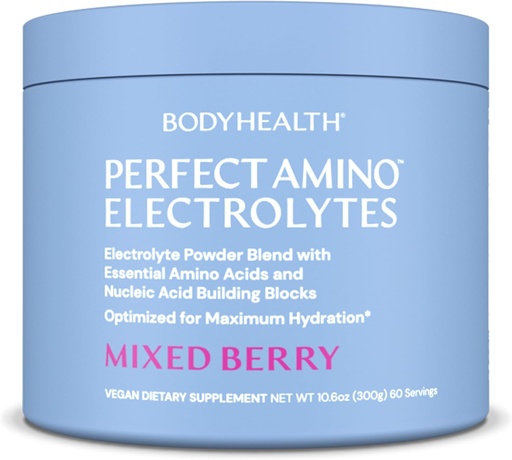 [BRSRMHAKOIPBECT4] BodyHealth PerfectAmino Electrolytes Powder No Sugar, Keto Sugar Free Fasting Electrolytes Drink Mix, Hydration Powder with Trace Minerals - Mixed Berry - 60 servizos