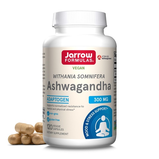 [BRSWIY32BQMBCFQV] Jarrow Formulas Ashwagandha Capsules, 300 mg Supplement Supports Normalized Resistance to Mental and Physical Stress, 120 Veggie Capsules, 60 Day Supply