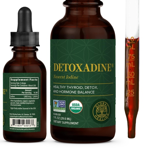 [BRSWKGIQBB7WG3DO] Global Healing Center - Detoxadine - Organic Nascent Liquid Iodine Supplement Drops for Thyroid Support, Detox Cleanse, and Metabolism - Non-GMO, Vegan, 200 Servings Iodine Drops (1 Oz)