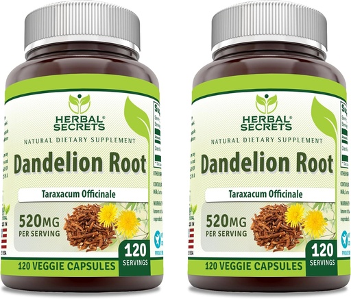 [BRSROGI2PJ4BG3AZ] Herbal Secrets Dandelion Root 520 mg Veggie Capsules Supplement | Non-GMO | Gluten Free | Made in USA (120 Count | 2 Pack)