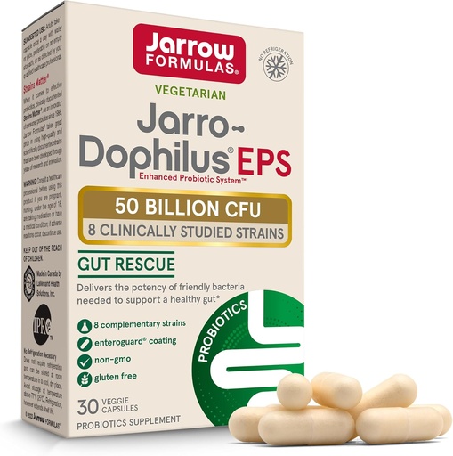 [BRSWGAQ2OB7RMYDV] Jarrow Formulas Jarro-Dophilus EPS - 50 Billion Organisms Per Serving - 30 Enteric Coated Veggie Caps - Multi-Strain Probiotic - Intestinal & Immune Health - Up to 30 Servings