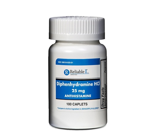 [BRSWKGA2BN7WMGQ5] Reliable 1 Diphenhydramine HCI 25mg Antihistamine 100 Caplets (1 Bottle)