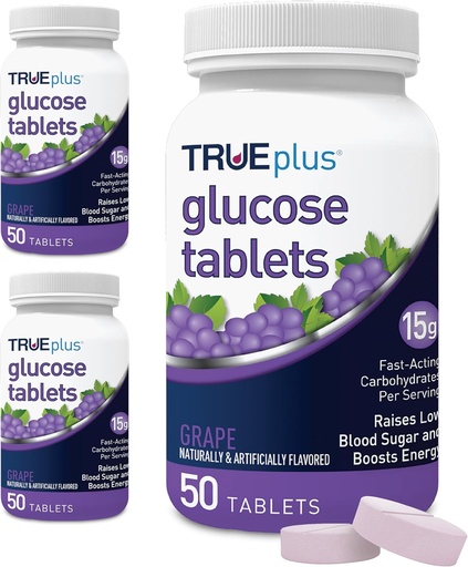[BRSWYGT5AQIWEDY6] TRUEplus® Glucose Tablets, Grape Flavor - 50ct Bottle – 3 Pack