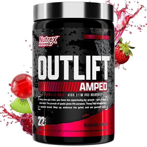 [BRSROFIRDN4A4CY2] OUTLIFT Amped Max Dosed HIGH STIM Pre Workout Powder, 6G Citrulline, 3.2G Beta Alanine, Alpha GPC, CognatiQ, Extreme Energy, Massive Pumps, Strength, Electrolytes, Nootropics, Fruit Punch, 22 Servings