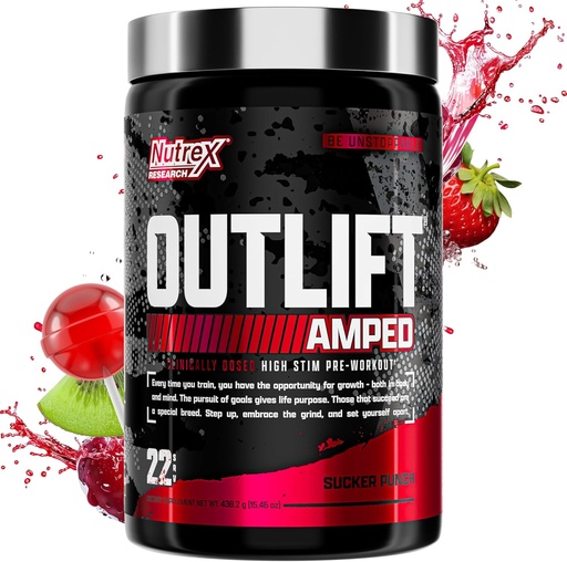 [BRSROFIRDN4A4CY2] OUTLIFT Amped Max Dosed HIGH STIM Pre Workout Powder, 6G Citrulline, 3.2G Beta Alanine, Alpha GPC, CognatiQ, Extreme Energy, Massive Pumps, Strength, Electrolytes, Nootropics, Fruit Punch, 22 Servings