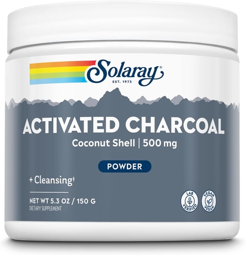 [BRSWKHQGDEGAAHDO] Solaray Activated Coconut Charcoal Powder 500 mg | Healthy Inner Cleansing & Digestive Tract Support | 300 Servings