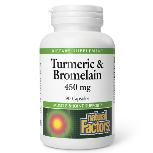 [BRSWIYT3PMMWCCI5] Natural Factors, Turmeric & Bromelain 450 mg, Muscle and Joint Support, 90 Capsules