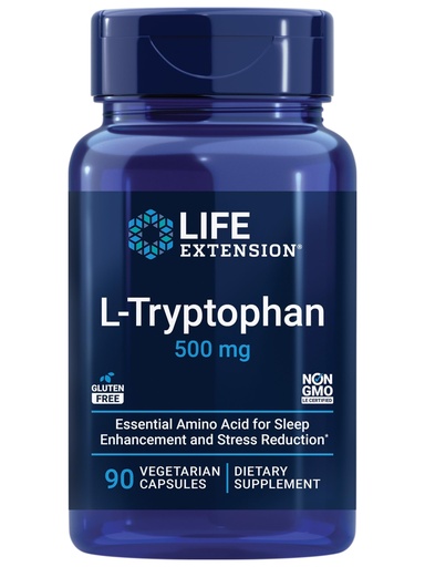 [BRSWIEIKOINGMEDO] Life Extension L-Tryptophan, 500 mg, Encourages Healthy Serotonin Levels and Promotes Healthy Sleep, Mood, Stress Response & Satiety, Gluten-Free, Non-GMO, Vegetarian, 90 Capsules