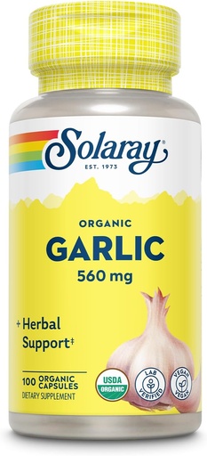 [BRSWIYT3PMMR223Y] Solaray Organic Garlic Pills - 560 mg ハートヘルスサポートのためのニンニクサプリメント - USDA Organic Garlic Capsules - ビーガン - 60 日返金保証 - 100 人前, 100 VegCaps