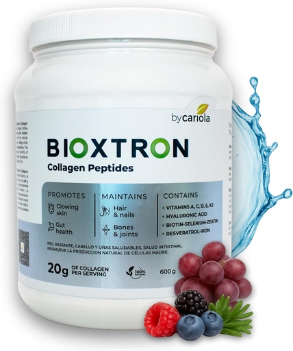 [BRSROBALBUNQY233] Bioxtron Kolagen Peptidy Powder - bezochucené, typ I Bovine s obnovením kmenových buněk pro vlasy, hřebík, kůže, gut, kost a společná podpora zdraví - Hyaluronic acid, protein, Biotin - 600g (30 Služeb)