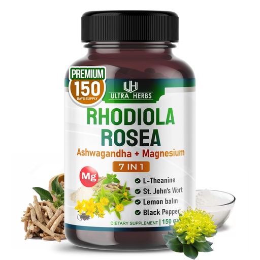 [BRSROGD5CJ5Q2CIU] Rhodiola Rosea Supplement Enriched with Ashwagandha, Magnesium, L-Theanine, St. John's Wort, Lemon Balm - Support Mood, Sleeps Quality, and Mental Focus | 150 Capsules