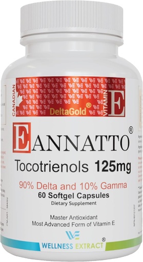 [BRSWGAQQPMNRE3YU] WELLNESS EXTRACT Eannatto Tocotrienols Vitamin E Supplements Tocopherol Free, Non-GMO, Gluten Free & Antioxidant (125MG 60 Softgels)