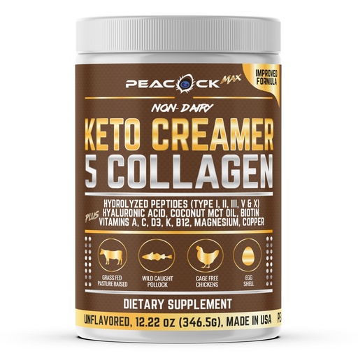 [BRSRMAI2AEMAMELJ] Collagen Keto Coffee Creamer Powder 12.2 oz - Hydrolyzed Collagen Peptides with Coconut MCT Oil, B12, Magnesium, Unflavored Protein Powder, Sugar Free Coffee Creamer for Smoothies & Baking