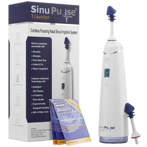 [BRSW2YD5CQPQIE3A] SinuPulse Traveler with 30 Sinuair Packets - Cordless Pulsating Nasal Irrigation Sinus Rinse System, Space Saving Cleaner & Relief Machine for Travel, More Effective than Neti Pot or Nose Spray Bottle