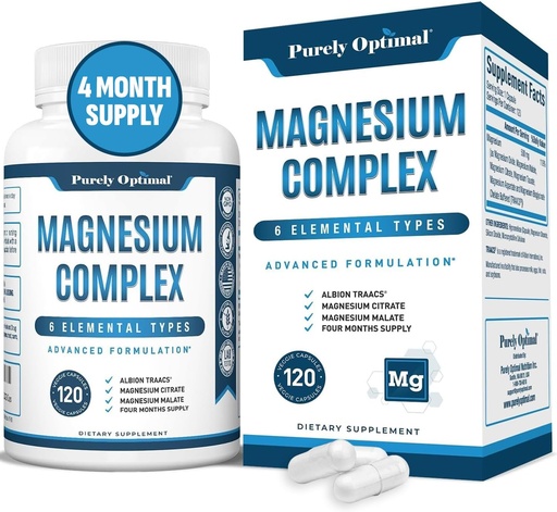 [BRSWYEICAEMWM23U] Puely Optimal Magnesium Complex - 6 Forms Magnesium Glycinate, Citrate & Malate - Sleep Relief, Stress, Muscles, Heart Health & Relaxation - Magnesium Tambahan Perempuan & Men, 120 Caps