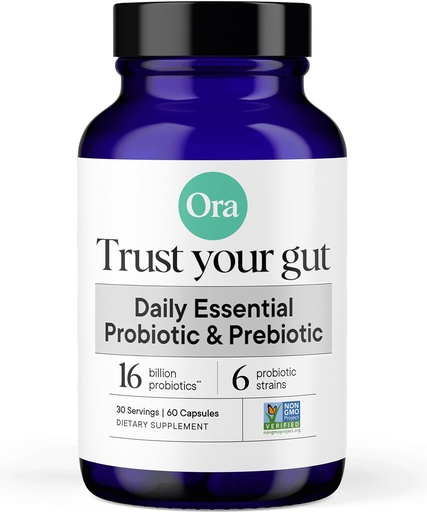 [BRSWKZYEOAIGIE3K] Ora Organic Probiotics with Prebiotics for Digestive Health 16 Billion CFU - Trust Your Gut - Strains - Acidophilus Lactobacillus Breve Bifidum Lactis