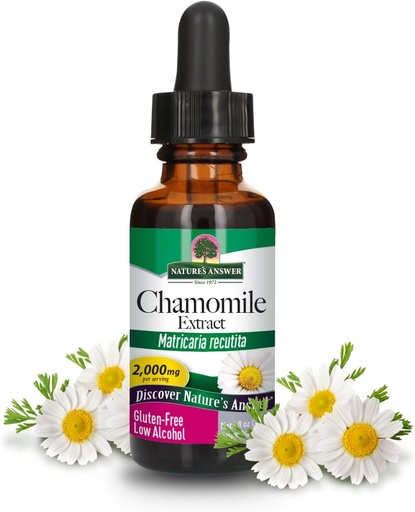 [BRSWIZYZOMHQI2T2] Nature's Answer Chamomile Flower with Organic-Alcohol 2000mg 1oz Extract | Mood Support | Digestion Support | Gluten-Free, Non-GMO, Vegan, No Artificial Flavors or Preservatives | Single Count