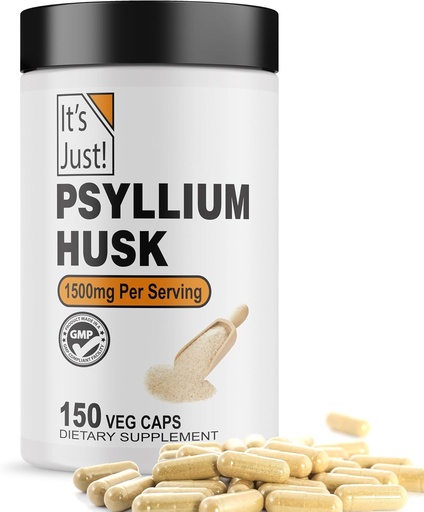 [BRSROGAEDFYGCCT4] It's Just! - Psyllium Husk, Dietary Fiber Supplement, Veggie Capsules, 1500mg Per Serving, 150ct Bottle (150 Count)