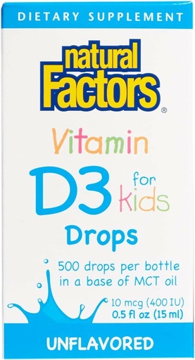 [BRSWIZQRBQAAG3TA] Natural Factors, Vitamin D3 Drops 400 IU (10 mcg) for Kids, Supports Strong Bones and Immune Function, 0.5 fl oz, 0.5 Oz