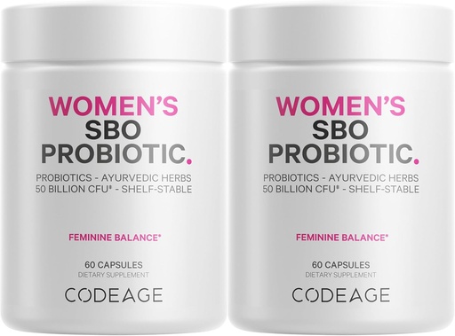 [BRSRMHQBDENB4H37] Codeage Kvinners probiotika Supplement - 50 milliarder CFU - SBO Probiotika og prebiotika - Kranbær - Feminine Helse - Fermentert botanisk blanding, hele mattilskudd - Vegansk, ikke-GMO - 2 pakke