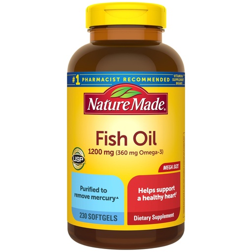 [BRSWGYY7C5YB4YAV] Nature Made Fish Oil Omega 3 Supplements, 1200 mg Softgels, Omega 3 Fish Oil for Healthy Heart Support, 230 Softgels, 115 Day Supply