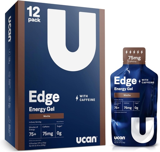 [BRSRAFI3AV6WGAYV] UCAN Edge Energy Gel Shots, Mocha + Caffeine (12, 2 Ounce Packets) for Running, Training, Workouts, Fitness, Cycling, Crossfit | Sugar-Free, Vegan, & Keto Friendly Energy