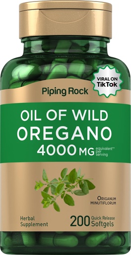 [BRSWIFDQAV4G2FLY] Piping Rock Oregano Oil Softgel Capsules | 200 Pills | Herbal Extract Supplement | Wild Harvested | Non-GMO, Gluten Free