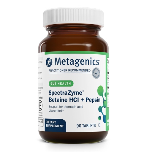 [BRSWIBALBICAAHDM] Metagenics SpectraZyme Betaine HCl with Pepsin - Digestive Support for Protein Breakdown & Nutrient Absorption* - Betaine Hydrochloride 650 mg & Pepsin 40 mg - Non‑GMO, Gluten‑Free - 90 Capsules