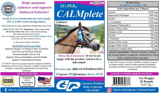 [BRSROHYZPJYGYDLK] SU-PER CALMplete Calming Horse Supplement - Manteña a calma e comportamento equilibrado - Thiamine, Tryptophan & Magnesio - 20 libras, 5 meses de subministración (150 días)
