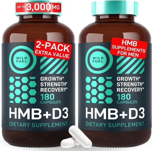 [BRSROZD7AF5REYLD] HMB and Vitamin D3 Supplement Capsules - B-Hydroxy B-Methylbutyrate 1,000-3,000 MG HMB Supplements with Vitamin D3 - Muscle Growth, Strength, Performance, Pre-Workout, Muscle Recovery - 360 Caps