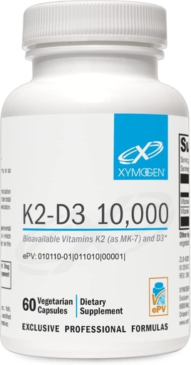 [BRSRMGQTCQBA22Y2] XYMOGEN K2-D3 10000 - Vitamin D3 K2 - Bioavailable Vitamin D 10,000 IU (Cholecalciferol) with MK-7 - Heart, Arterial, Bone Health + Immune Support Supplement (60 Capsules)